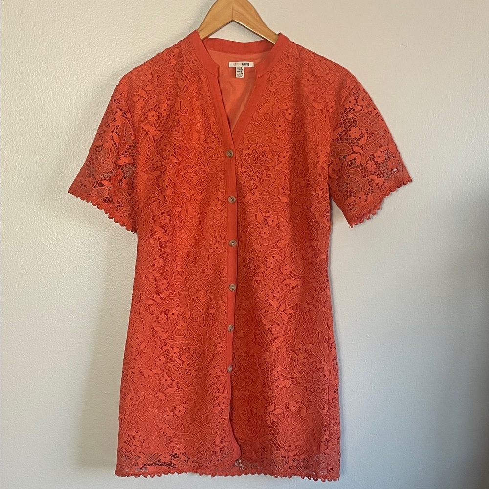 Amuse Society Coral Button-Down‎ Lace Dress Size Small